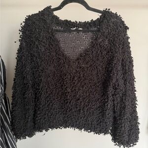 Mine Black Textured V-Neck Sweater